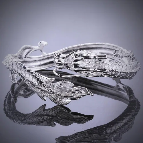 Miniatura 7 de Pulsera de plata de ley 925 antigua con dragón chino elegante para señora caballero