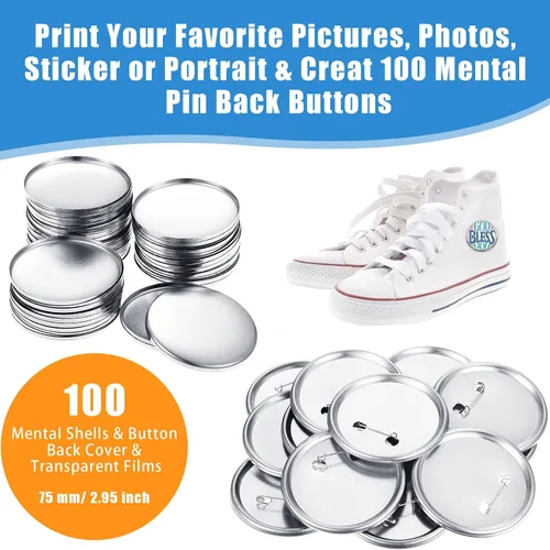Miniatura 3 de 300 piezas de suministros para fabricación de botones en blanco, partes de insignias redondas, kit de insignias de pin metálico para máquina