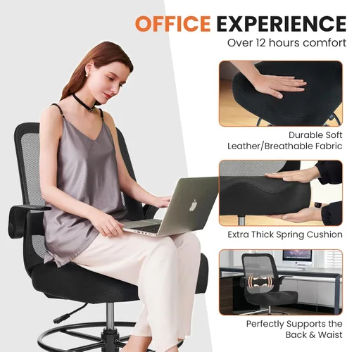 Miniatura 4 de Silla de dibujo de 500 libras – Silla de oficina alta con altura ajustable y anillo de pie para escritorio de pie, silla ergonómica de malla