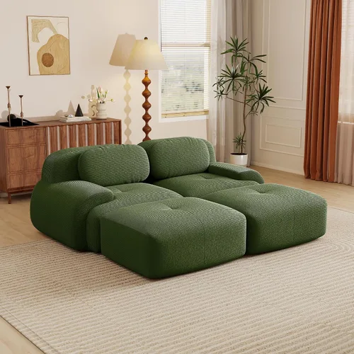 Miniatura 53 de Sofás modulares modulares sin hueso de 82 pulgadas para sala de estar, juego de sofá comprimido de 2 plazas, no requiere montaje, tela de pana, Verde