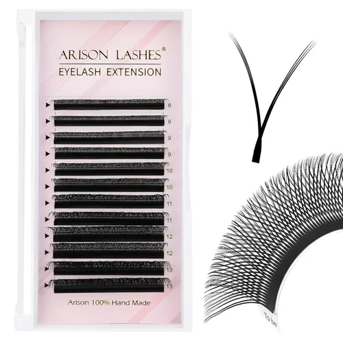 Miniatura 21 de Arison Lashes Extensión de pestañas en forma de W 5D, abanicos prefabricados de volumen suave natural, abanicos de imitación de visón negro mate, 12