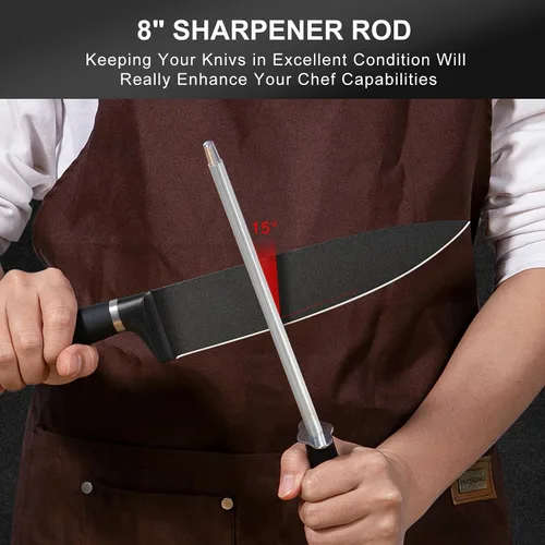 Miniatura 8 de Juego de cuchillos con bloque y afilador, 15 piezas de cuchillos de cocina con bloque, juego de cuchillos japoneses de acero inoxidable de alto