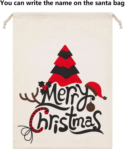 Miniatura 6 de HBlife Saco de Papá Noel Personalizado Bolsa de Papá Noel para Bolsa de Regalo de Navidad Algodón con Cordón Tamaño 19.7 x 27.6 Pulgadas