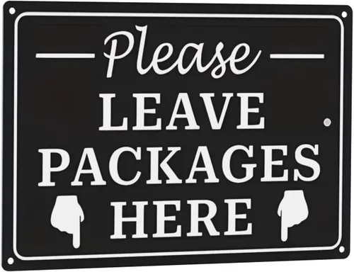 Letrero de metal rústico vintage de 8 x 12 pulgadas – Please Leave Packages Here with Finger Flecha Retro Advertencia, Cita, Decoración de pared de