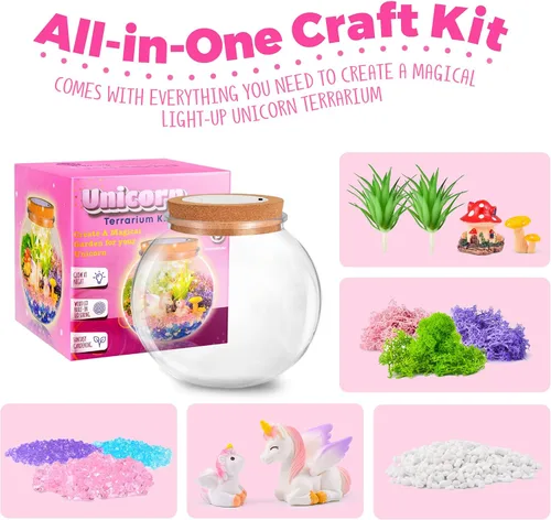 Miniatura 2 de Regalos de unicornio para niñas - Kit de terrario de unicornio iluminado para niños - Juguetes de arte y manualidades de unicornio DIY - Regalos