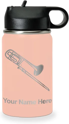Miniatura 44 de LaserGram Botella de agua personalizada, trombón, acero inoxidable de doble pared aislada al vacío con popote superior, regalo grabado personalizado