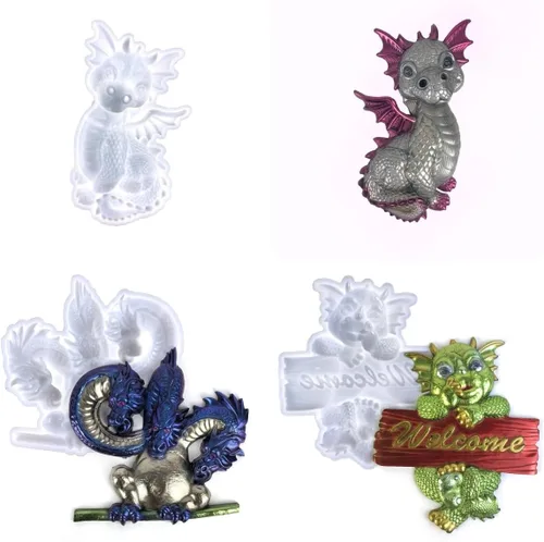 Juego de moldes de silicona para decoración de pared de dragón 3D, letrero de bienvenida y moldes de resina de dragón bebé, decoración del hogar