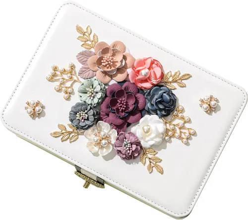 AOSIFIEL Joyero y organizador para mujeres, adolescentes, niños, aretes, joyero con colgador de collar, caja de joyería de pie de piel sintética de