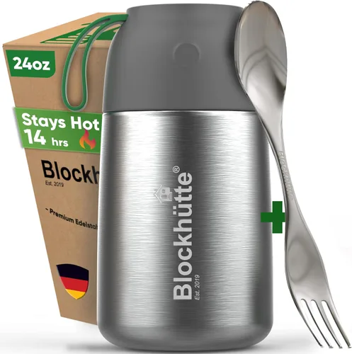 Miniatura 12 de Blockhütte Termo para comida caliente – Lonchera térmica de acero inoxidable al vacío de 34 onzas, termo de sopa a prueba de fugas, tarro de comida