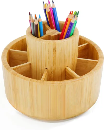 Organizador de escritorio giratorio de bambú Utoplike, organizador de lápices, organizador de almacenamiento de escritorio para bolígrafo, lápices