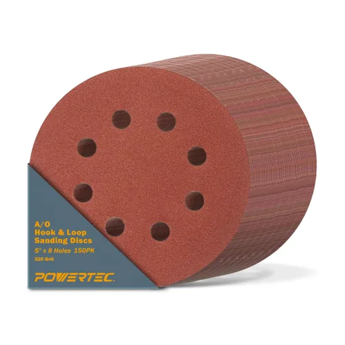 Miniatura 11 de POWERTEC Paquete de 50, 120 granos, discos de lijado de 5 pulgadas, con gancho y bucle, discos de papel de lija de óxido de aluminio de 5 pulgadas