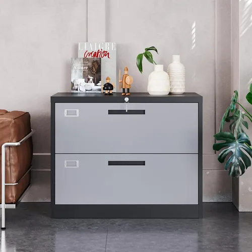 Miniatura 5 de Yizosh Archivador de 2 cajones con cerradura, gabinete de almacenamiento de archivos de oficina con bloqueo de metal con cajones, organizador