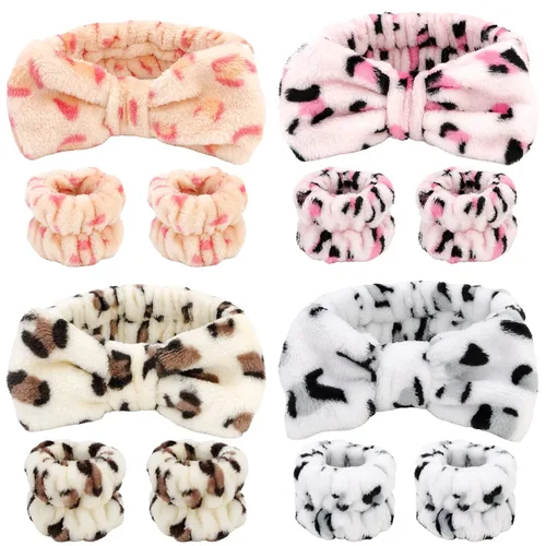12 PIEZAS Diademas de Spa y Muñequeras para Lavado Facial - Diadema de Maquillaje de Microfibra Suave Súper Linda con Bandas Elásticas de Lazo