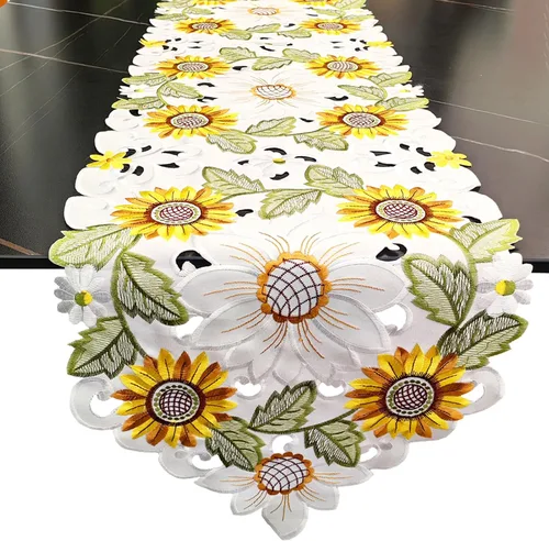 Miniatura 9 de LeLehome Juego de 4 manteles individuales redondos bordados con margaritas de primavera, 15 pulgadas, decoración de mesa para el hogar, cocina