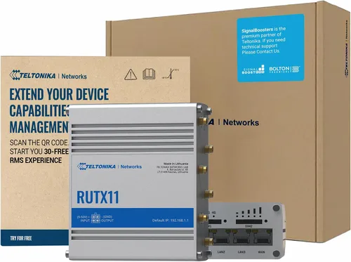 Teltonika RUTX11 Router WiFi celular industrial con ranura para tarjeta SIM dual, 4G LTE CAT 6, velocidades de hasta 300 Mbps, conectividad LAN,