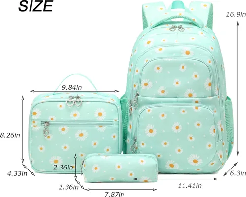Miniatura 2 de Mochilas estampadas de margaritas para niñas con bolsa de almuerzo, estuche de lápices de 3 piezas, bolsas ligeras para libros elementales