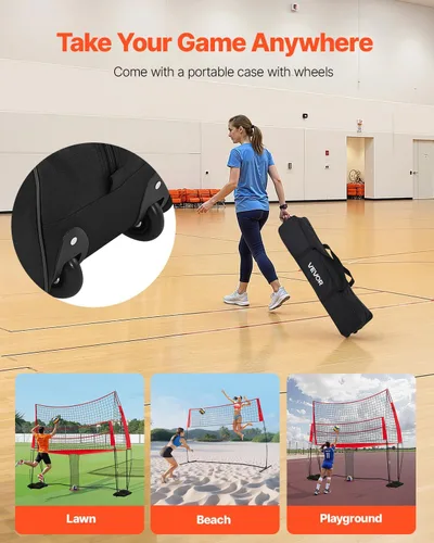Miniatura 6 de VEVORAdjustable Height Badminton Net Set for Backyard Beach Lawn, Outdoor Portable Volleyball Net with Carrying Bag, 4 Square Quick Assemble Game