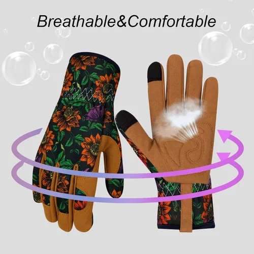 Miniatura 4 de Guantes de jardinería de cuero para mujer, guantes de jardín a prueba de espinas, guantes de trabajo para pantalla táctil, regalos Colorb