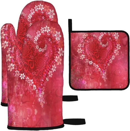 Miniatura 8 de Mxocom Juego de 3 guantes de horno y agarraderas de leopardo de oro rosa para cocina, cocina, hornear, asar a la parrilla, almohadillas calientes