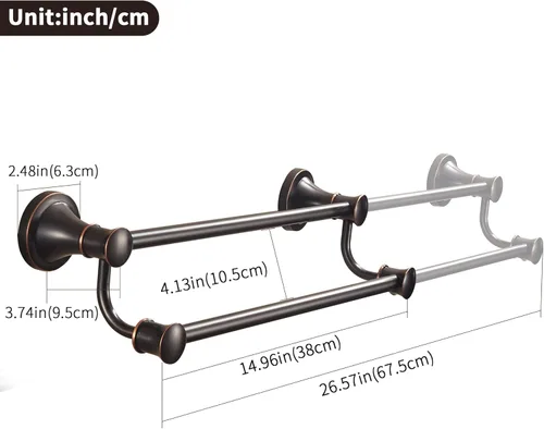 Miniatura 8 de WOLIBEER Portarrollos de papel higiénico de bronce aceitado, juego de 2 piezas de toallero rústico para toallas de mano, anillo de toalla de mano