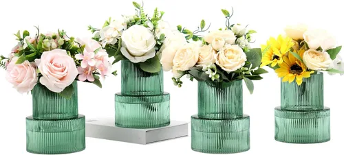 Miniatura 47 de Jarrón redondo de cristal, floreros para ramo, jarrones de vidrio acanalado para flores, pequeño jarrón transparente para sala de estar, oficina