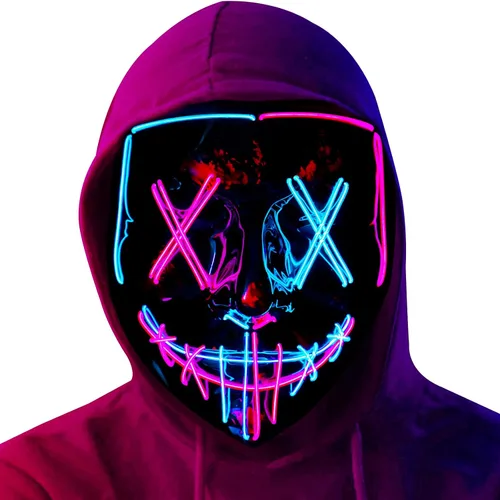 Poptrend Máscara de Halloween con luz LED, máscara de miedo para festivales, cosplay, disfraces de Halloween, fiestas de máscaras, carnaval, regalo