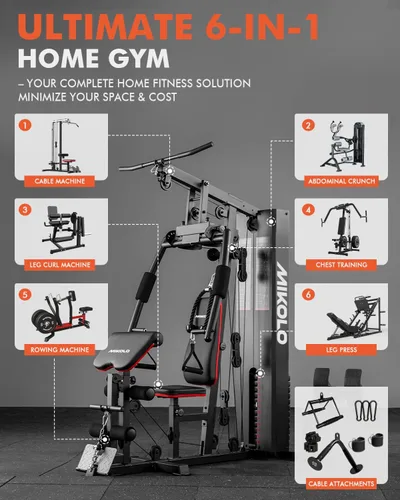 Miniatura 2 de Mikolo Home Gym, Workout Station with 150LBS Weight Stack, Multifunctional Home Gym Equipment, Exercise Equipment for Full Body Strength Training