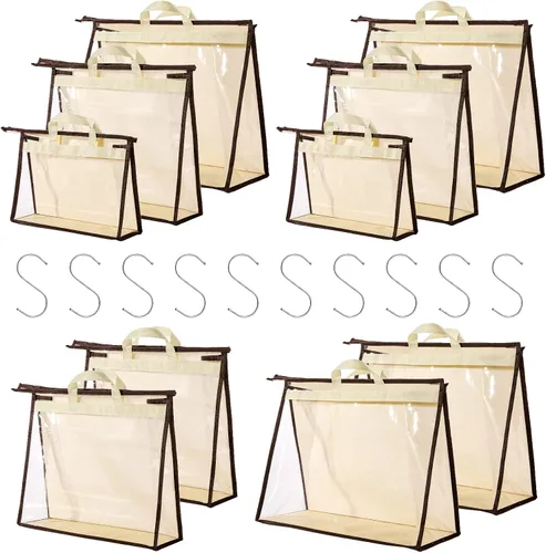 Miniatura 18 de Bolsas de Almacenamiento Transparentes para Bolsos Organizador de Armario, Bolsa de Almacenamiento Colgante con Cremallera para Bolsos, M Beige