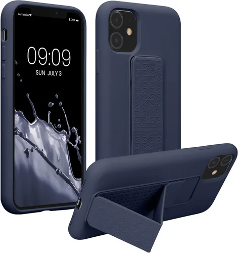 kwmobile Funda compatible con Apple iPhone 11 - Funda con correa de mano y revestimiento de silicona TPU suave - Arándano Azul (Arándano)