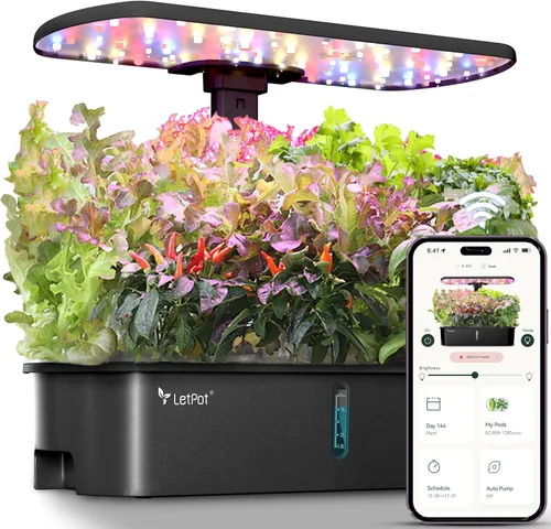 LETPOT LPH-Air - Kit de sistema de cultivo hidropónico, control por aplicación y WiFi para jardín interior inteligente con luz de crecimiento de 24