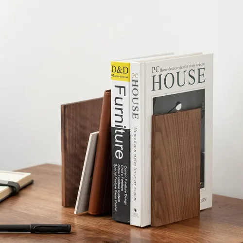 Miniatura 2 de Muso Wood Extremos de libros hechos a mano de nogal, sujetalibros antideslizantes para estantes, extremos grandes y resistentes para libros pesados