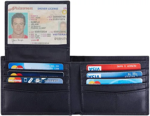 Miniatura 3 de Travelambo Cartera de cuero genuino con bloqueo RFID para hombre, billetera plegable clásica