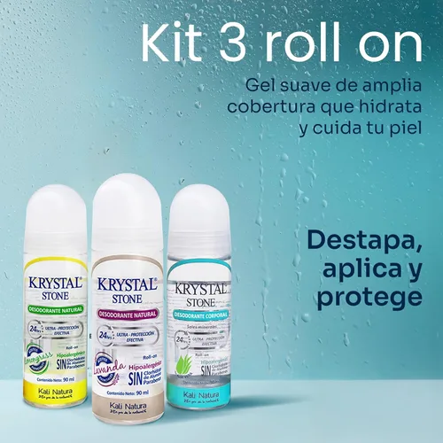 Miniatura 5 de KRYSTAL STONE Desodorante 3 unidades Roll On de alumbre de potasio con aloe vera y aceites esenciales - VEGANO. SIN CRUELDAD. ECOLÓGICO
