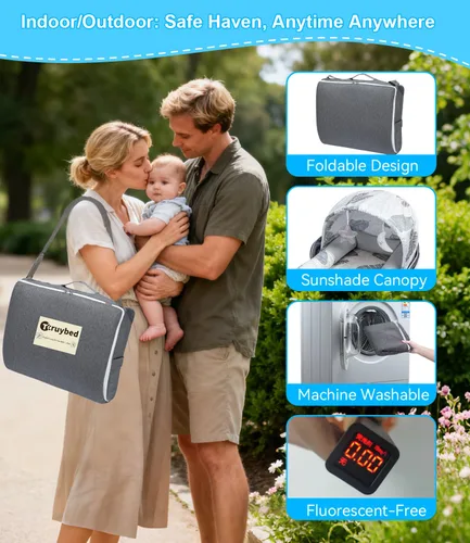 Miniatura 4 de Tumbona para bebé, tumbona portátil plegable de viaje para recién nacido de 0 a 12 meses, lavable y ligera, nido para bebé con toldo, nido de bebé