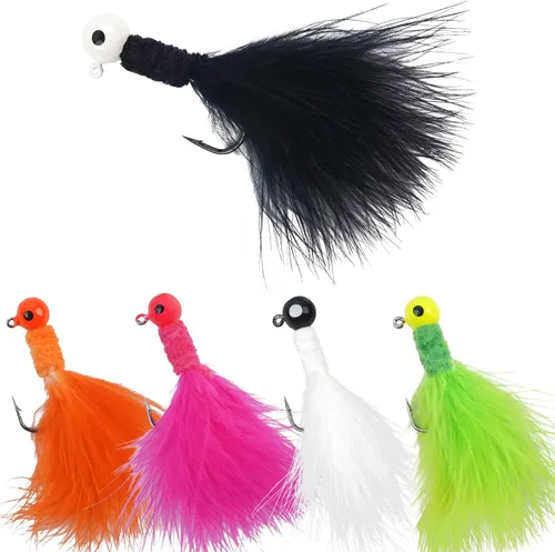 Crappie Jigs Marabou - Señuelo de pesca con plumas de marabú, gancho para pesca de lubina, anzuelo, trucha, lucioperca, panfish 1/8 onzas, 1/16