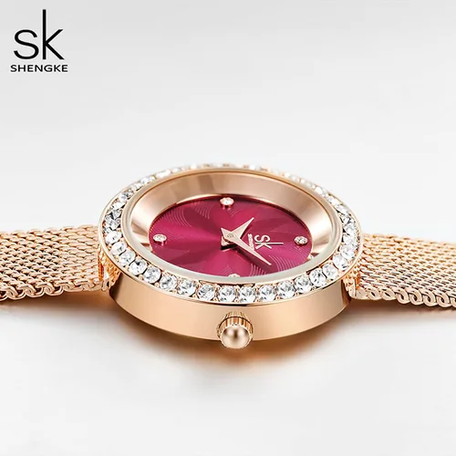 Miniatura 3 de SHENGKE Reloj de mujer de lujo analógico de cuarzo de moda de cuarzo para mujer, reloj impermeable para mujer Relogio Feminino, K0169-rosa rojo