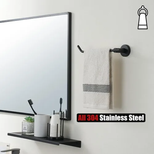 Miniatura 3 de JQK Toallero de mano negro, anillo de toalla de acero inoxidable para baño, soporte para collar de 9 pulgadas, soporte de pared negro mate, mano
