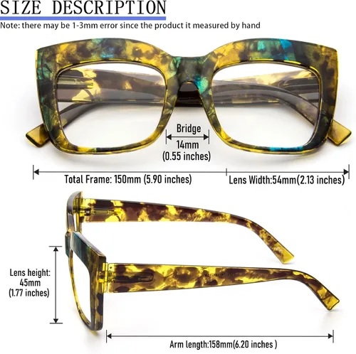 Miniatura 4 de Gafas de lectura de gran tamaño para mujer, paquete de 3 unidades, lentes retro con filtro de luz azul, gafas cuadradas con marco grande Esmalte