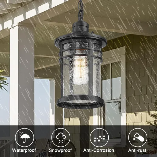 Miniatura 2 de Darkaway Luces Colgantes para Exteriores para Porche, Candelabro para Exteriores Luces Colgantes para Porche Montaje en Techo de Aluminio con Vidrio