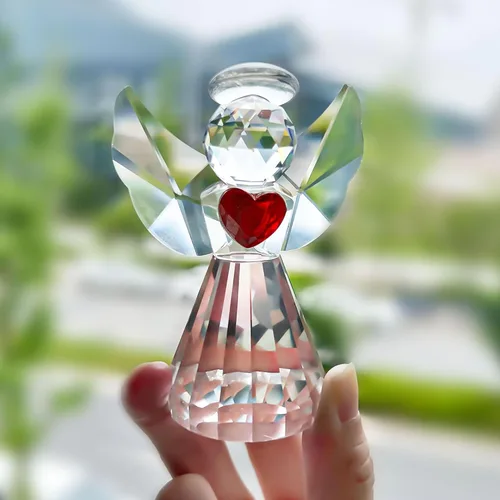 Miniatura 10 de HDCRYSTALGIFTS Juego de 2 figuras coleccionables de ángel guardián de cristal, adornos de ángel de cristal de 2.5 pulgadas para Navidad, Acción