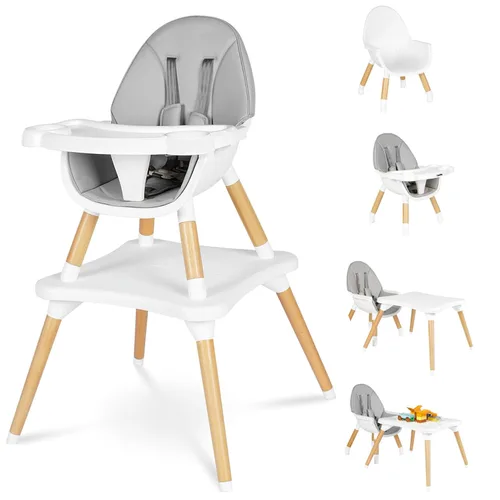 Miniatura 8 de Silla alta 6 en 1 para bebés y niños pequeños, silla alta de madera convertible, juego de mesa y silla, silla de alimentación para bebé, arnés Negro