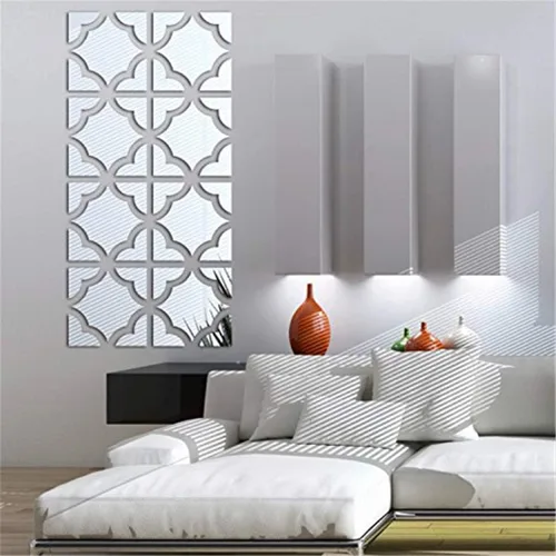 Miniatura 2 de Adhesivos de pared de espejo 3D, 4 piezas de calcomanías de pared de arte de cristal acrílico, autoadhesivas, espejo extraíble, azulejos de pared