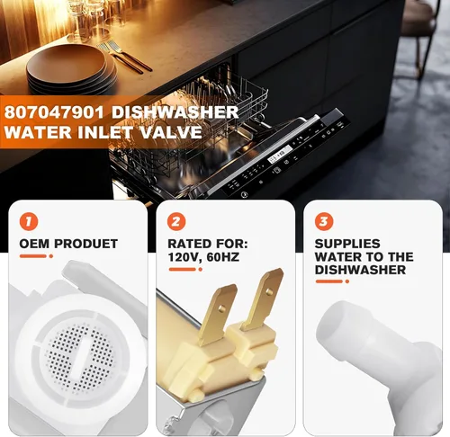 Miniatura 2 de 807047901 Válvula de entrada de agua para lavavajillas Frigidaire Crosley Kenmore ffcd2413us2a fgbd2438pb9b lfid2426tf0a - Reemplaza 33199020