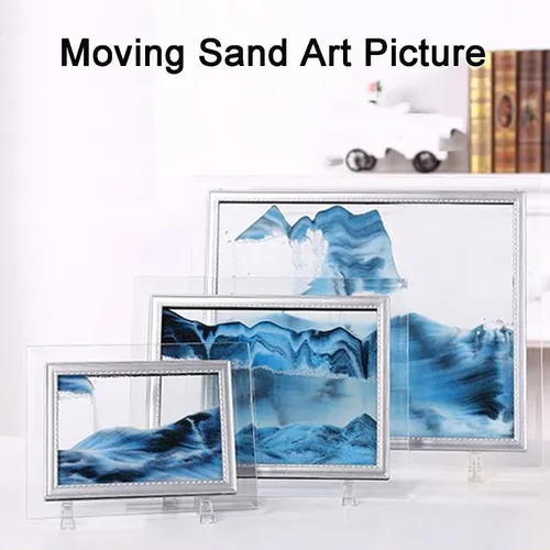 Miniatura 2 de Imágenes de arte en arena, pintura de arena movediza, decoración de sala de estar, escritorio 3D, paisaje natural, imagen de arena fluida con base