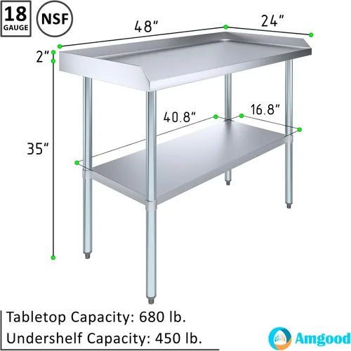Miniatura 3 de AmGood Mesa de trabajo comercial con protector antisalpicaduras y protectores laterales Altura: 35" Mesa de preparación de acero inoxidable