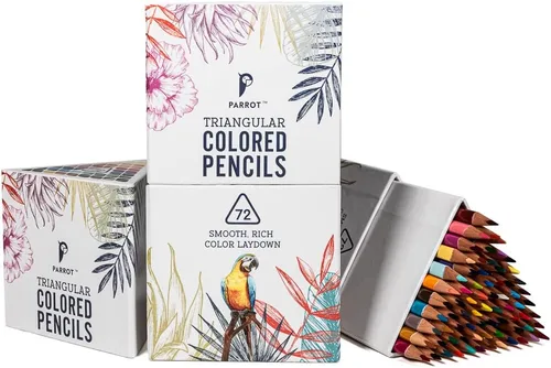 PARROT Premier - Lápices de colores de madera de 72 quilates, núcleo suave, forma triangular, preafilados, para artistas, libros de colorear para