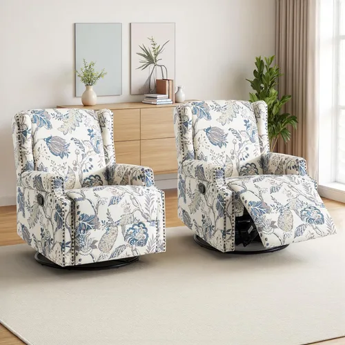 Miniatura 68 de Silla reclinable tapizada, sillón de ala floral con respaldo y reposapiés ajustables, cómoda silla decorativa para leer, sofá individual