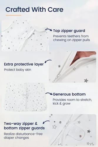 Miniatura 6 de TotAha - Saco de Dormir Ligero, Manta Portátil Elástica, Suave y Acogedora con Cremalleras Seguras de 2 Vías para 0-6-12-24 Meses 0.5 TOG