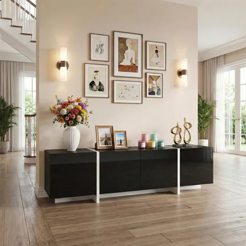 Miniatura 5 de holzart Soporte de TV moderno de alto brillo de 67 pulgadas de ancho para TV de 60/65/70/75 pulgadas, elegante centro de entretenimiento
