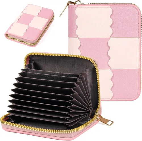 Miniatura 37 de Tarjetero RFID para tarjetas de crédito, cartera pequeña con cremallera de acordeón, estuche organizador de tarjetas para mujeres y hombres